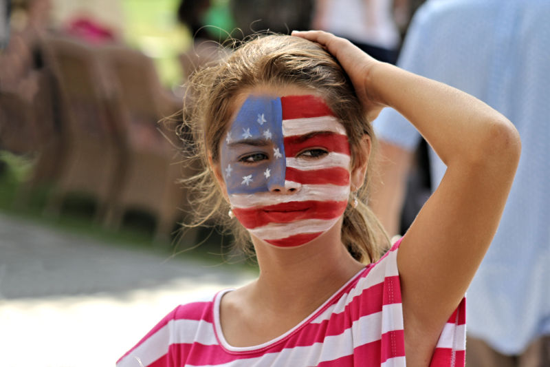 American Girl Wearing Her Flag on Her Face!