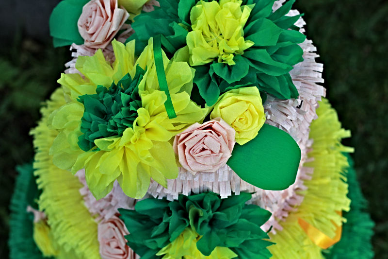 Green and Yellow Wedding Cake Pinata Detail